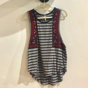 Striped embroidered tank top with mirror accents
